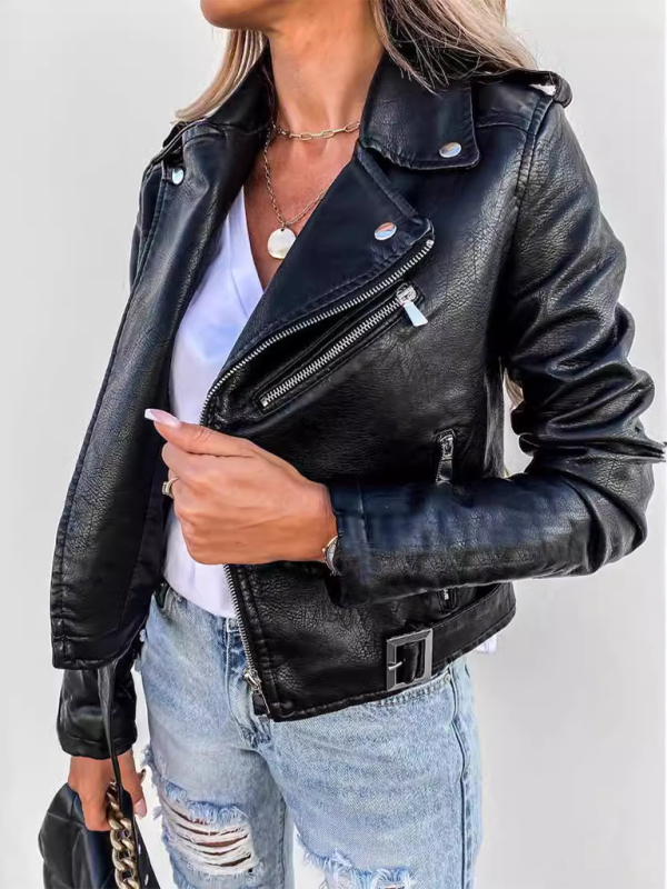 PU Leather Biker Zipper Short Jacket