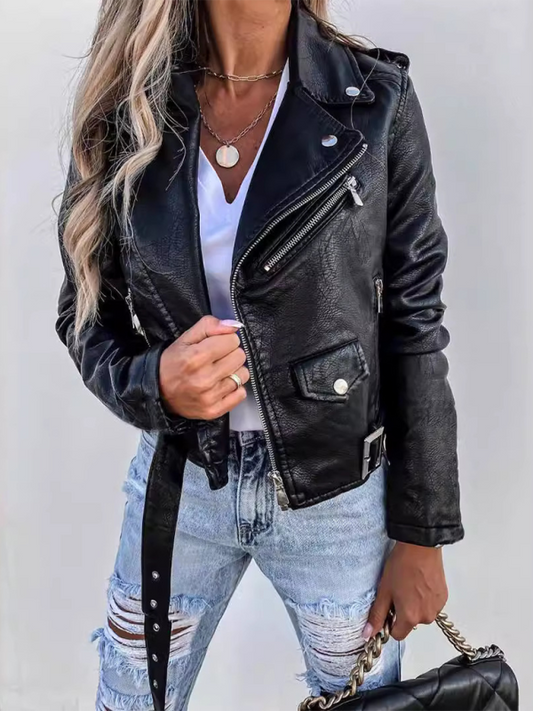 PU leather Biker Zipper Short Jacket