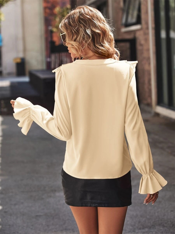 Ruffle V-neck Long Sleeve Shirt