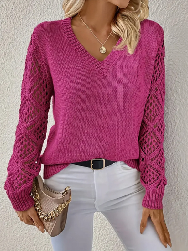 V-neck Hollow Long Sleeve Sweater