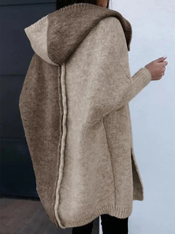 Knit Hooded Open-front Loose Long-sleeve Cardigan