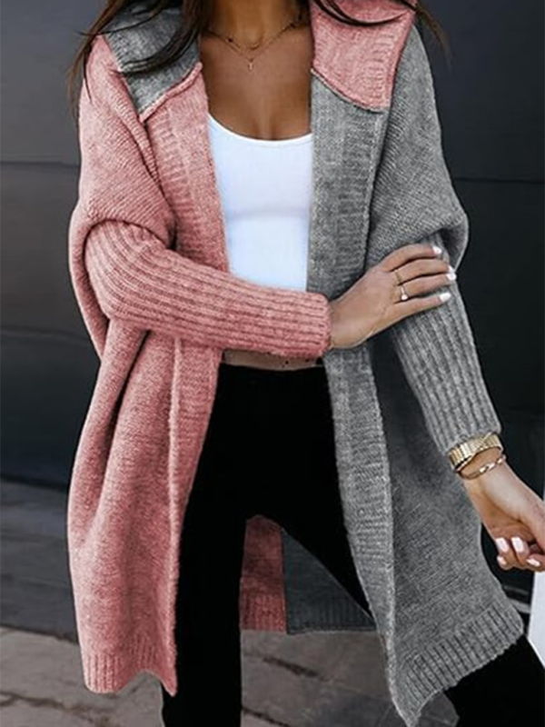 Knit Hooded Open-front Loose Long-sleeve Cardigan