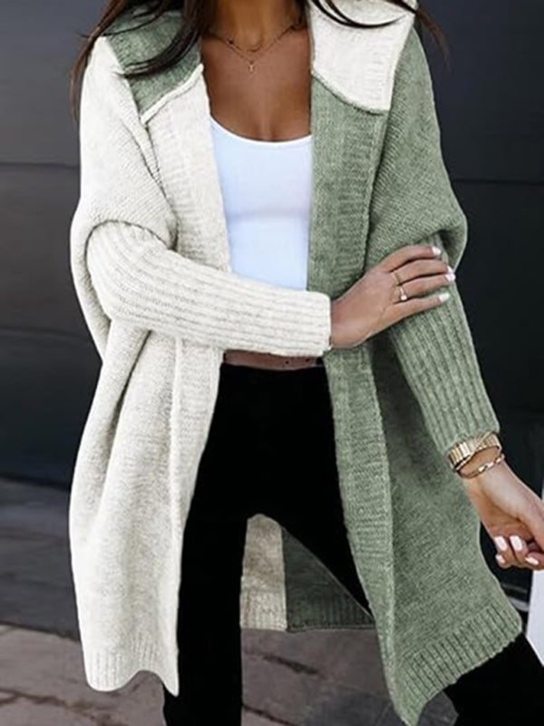 Knit Hooded Open-front Loose Long-sleeve Cardigan