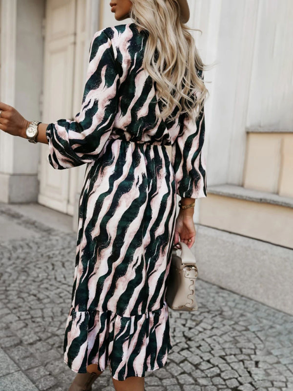 Zebra Print Bow Tie-waist Long Sleeve Dress