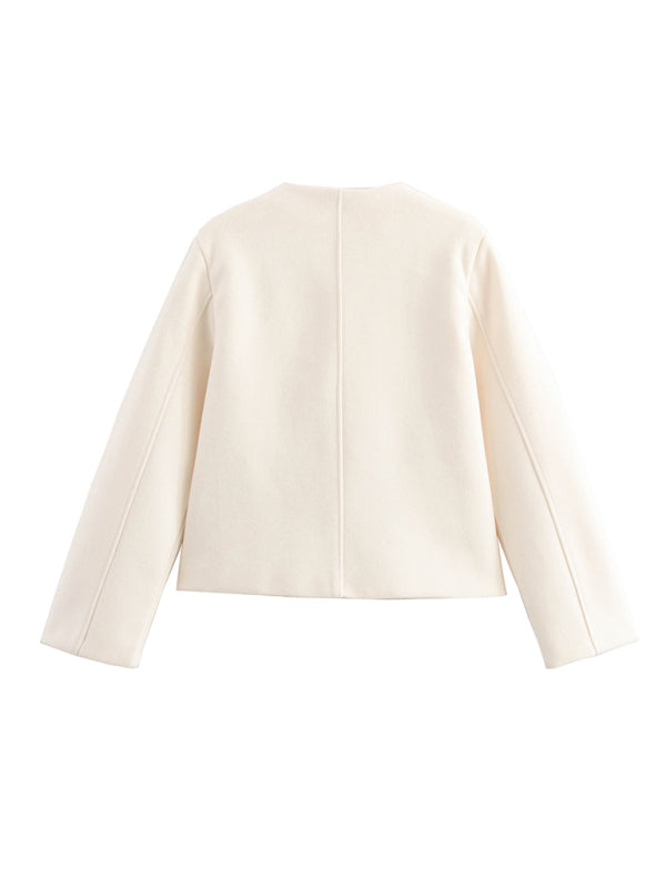 Thick Woolen Button-detail Short Jacket