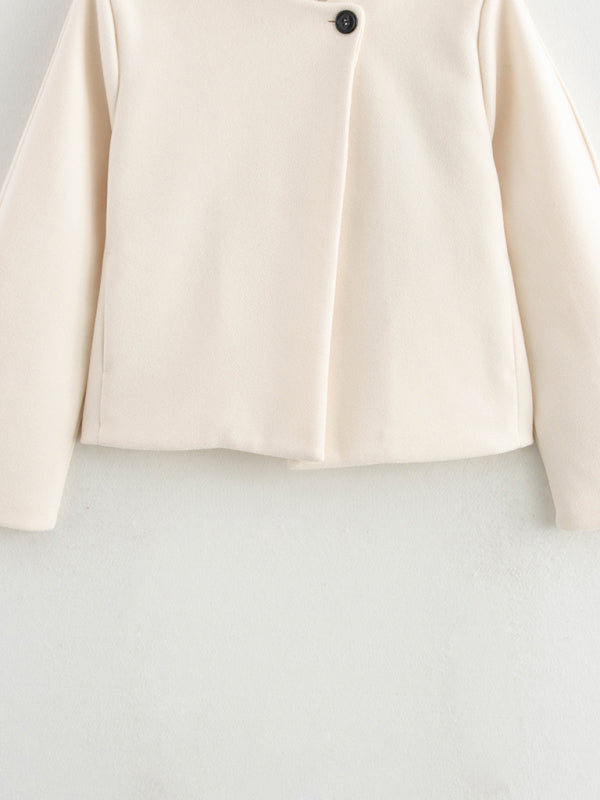 Thick Woolen Button-detail Short Jacket