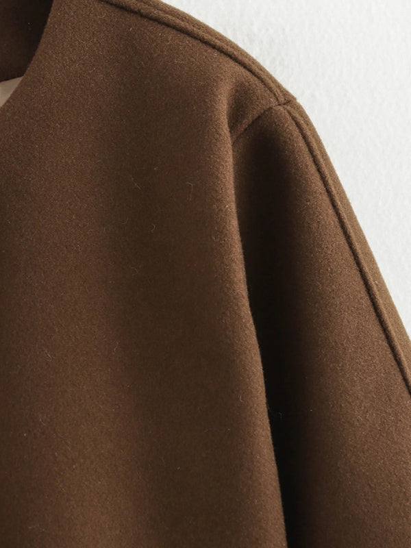 Thick Woolen Button-detail Short Jacket