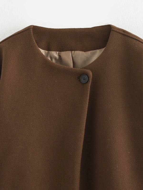 Thick Woolen Button-detail Short Jacket