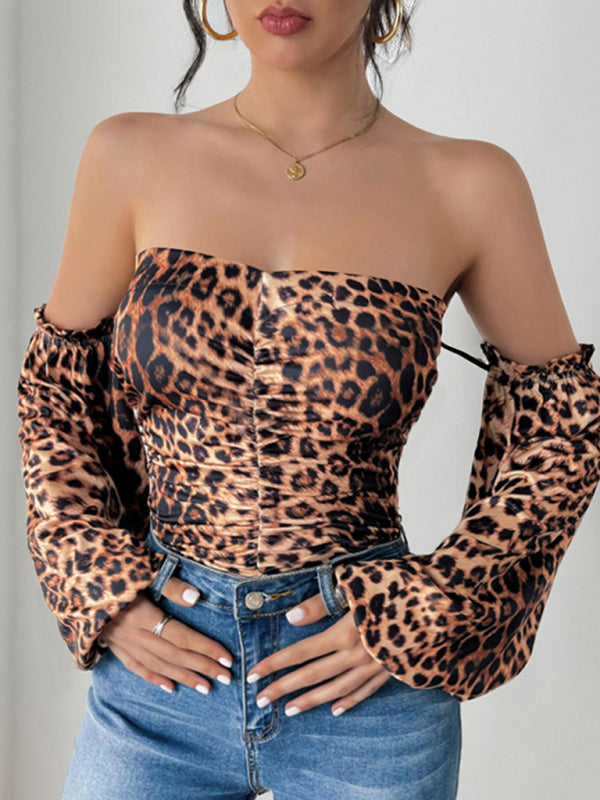 Off-the-shoulder Leopard Print Long-sleeve Bodysuit