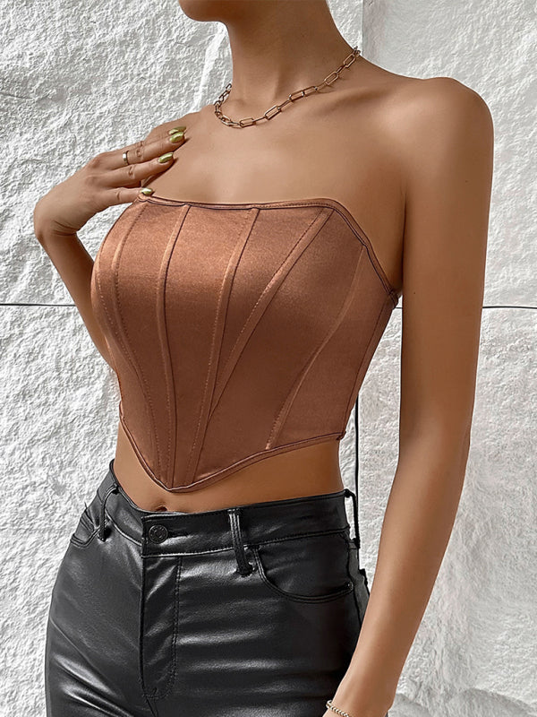 Satin Strapless Fishbone Corset Top