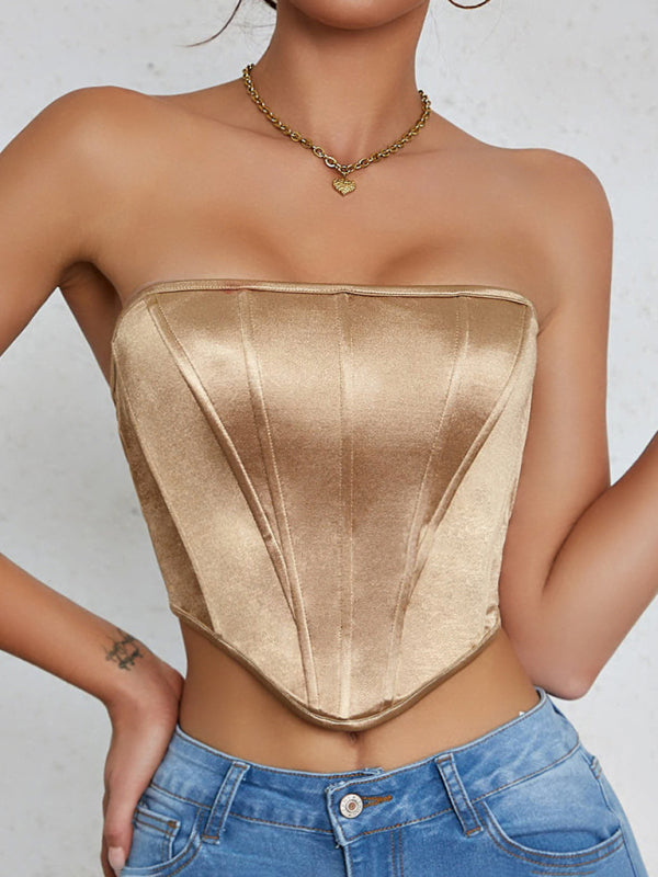 Satin Strapless Fishbone Corset Top