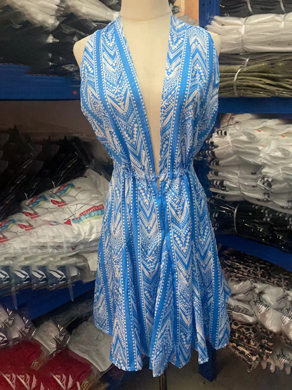 Deep V Halter neck Print Backless Dress