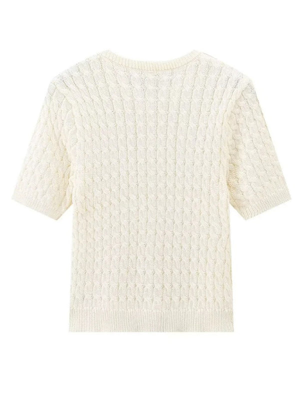 Knitted Round Neck Short Sleeve Short Cardigan