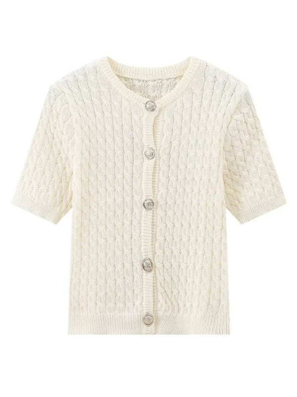 Knitted Round Neck Short Sleeve Short Cardigan