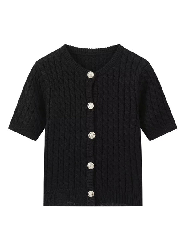 Knitted Round Neck Short Sleeve Short Cardigan