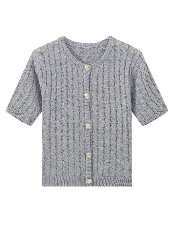 Knitted Round Neck Short Sleeve Short Cardigan