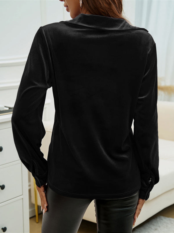 Lapel Collar Solid Color Long Sleeve Shirt