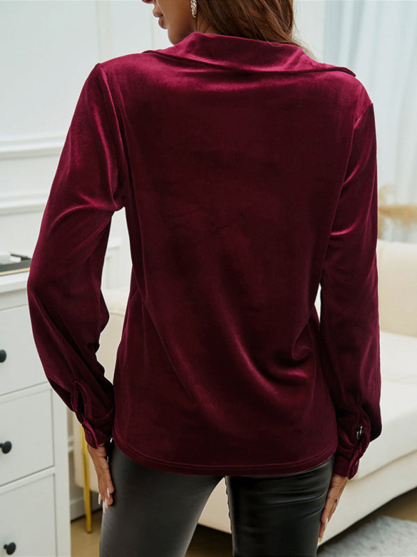 Lapel Collar Solid Color Long Sleeve Shirt