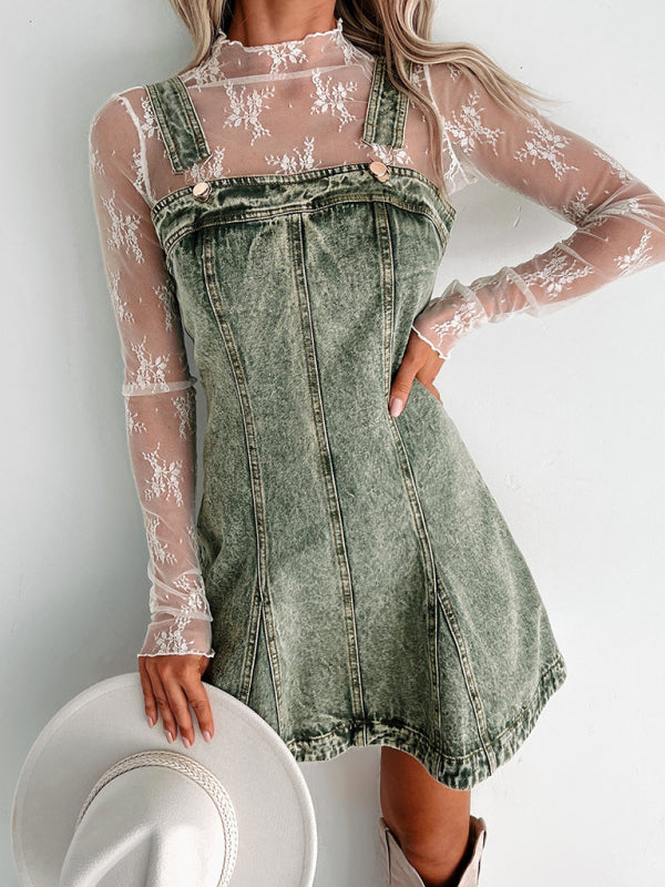 Denim Suspender Strap Short Dress