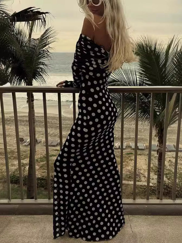 Polka Dot Off-the-shoulder Knit Maxi Dress