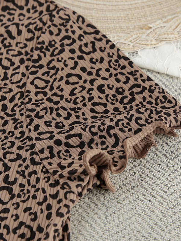 Leopard Print Round Neck Short Sleeve Shorts Pyjama Set