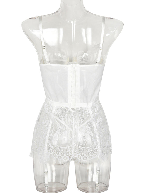 Thin Lace Irregular Hem Lingerie Dress Two-piece Set