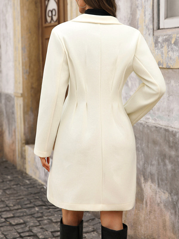 Pearl Button Lapel Collar Wool Coat