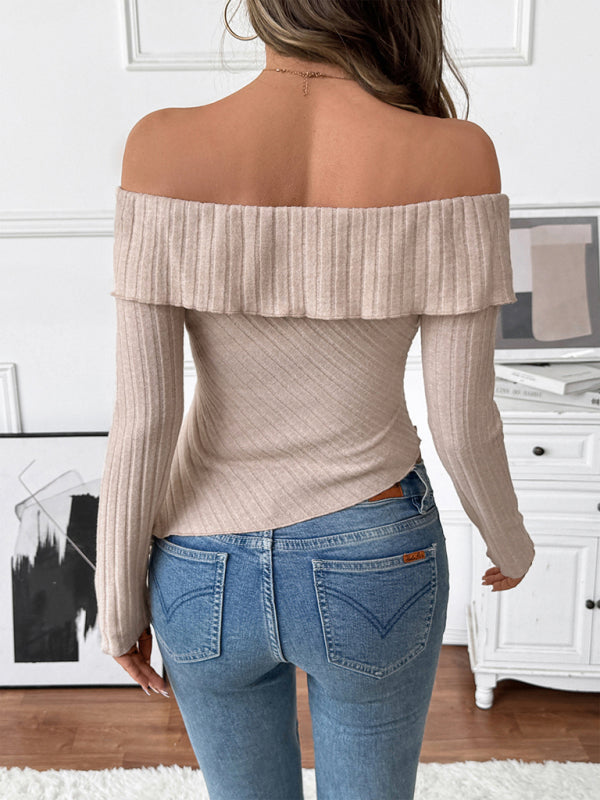Off-the-shoulder Knit Long-sleeved Irregular Hem Top
