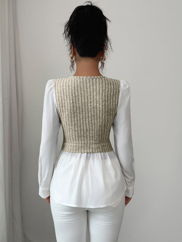 Patchwork Long-sleeved Vest Shirt