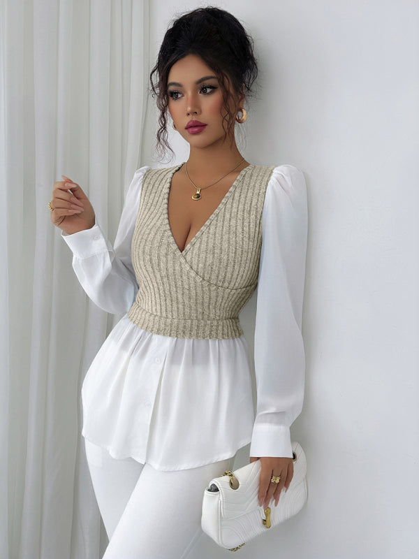 Patchwork Long-sleeved Vest Shirt