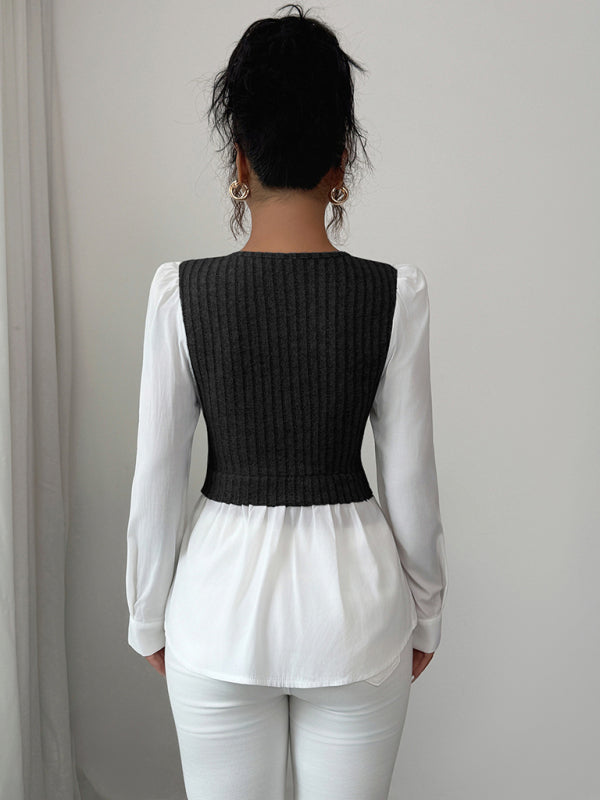 Patchwork Long-sleeved Vest Shirt