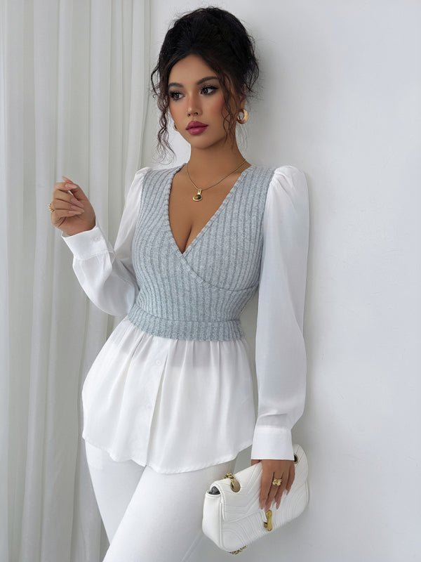 Patchwork Long-sleeved Vest Shirt