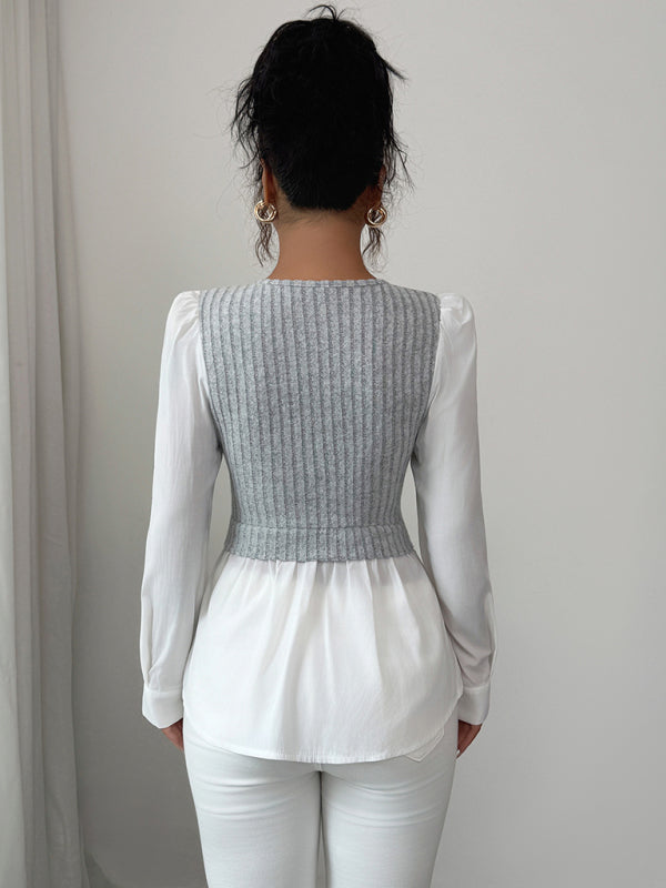 Patchwork Long-sleeved Vest Shirt