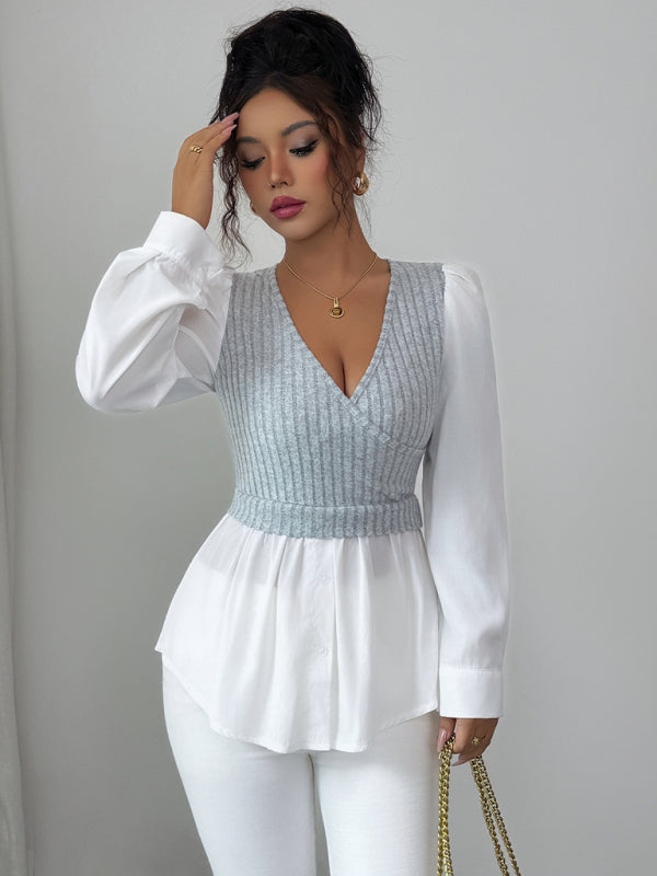 Patchwork Long-sleeved Vest Shirt