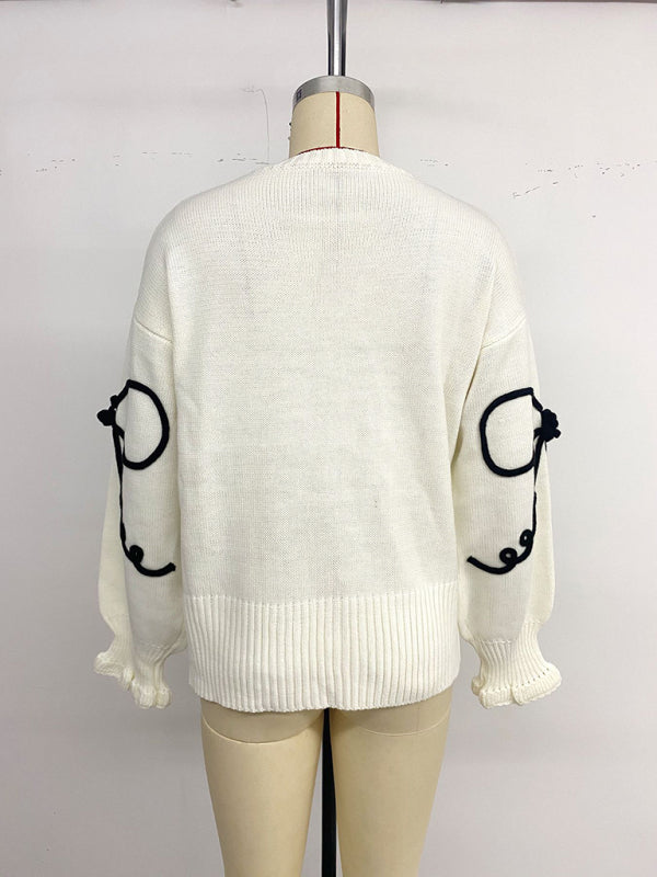 Loose bow-decorated Round-neck Sweater
