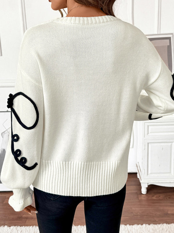 Loose bow-decorated Round-neck Sweater