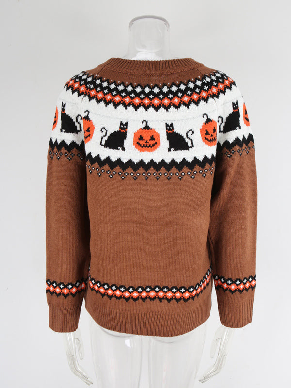 Knit Halloween-print Long-sleeve Sweater