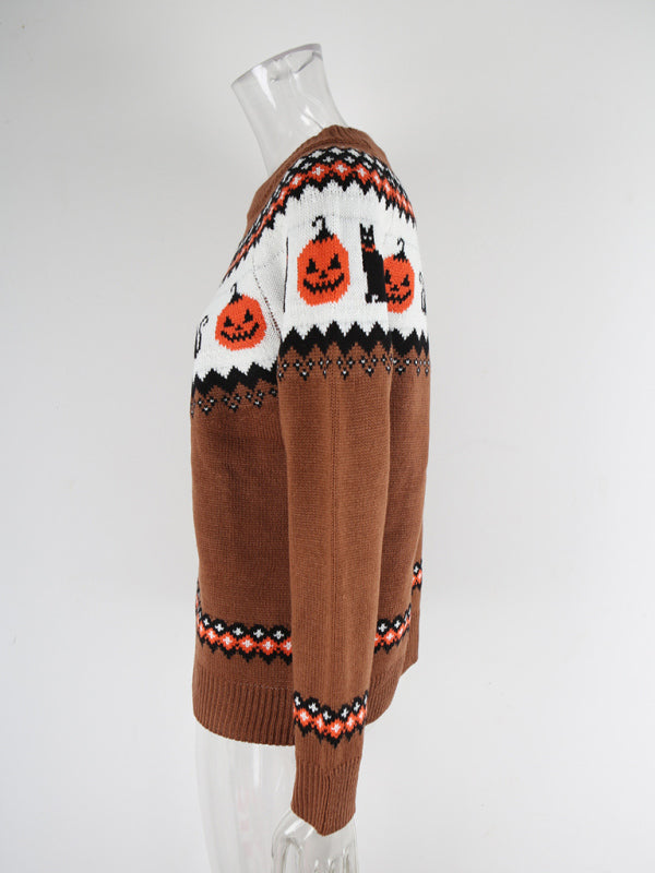 Knit Halloween-print Long-sleeve Sweater