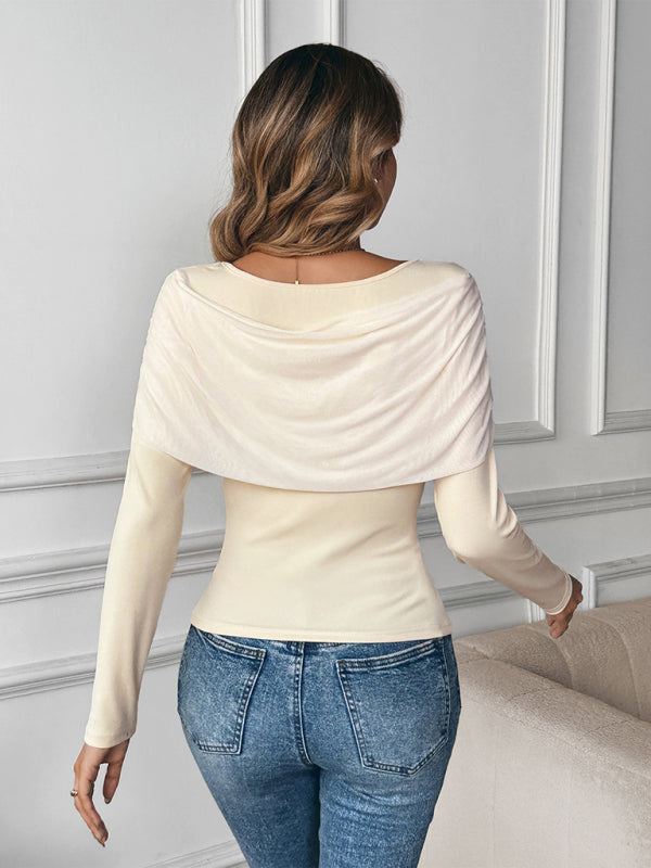 U-neck Off-the-shoulder Butterfly knot-design Long sleeve Sweater