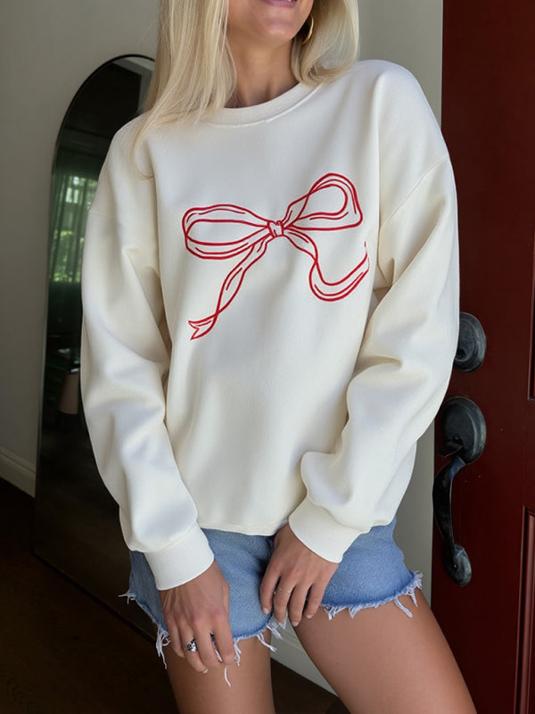 Bow print Round-neck Long-sleeve Sweatshirt