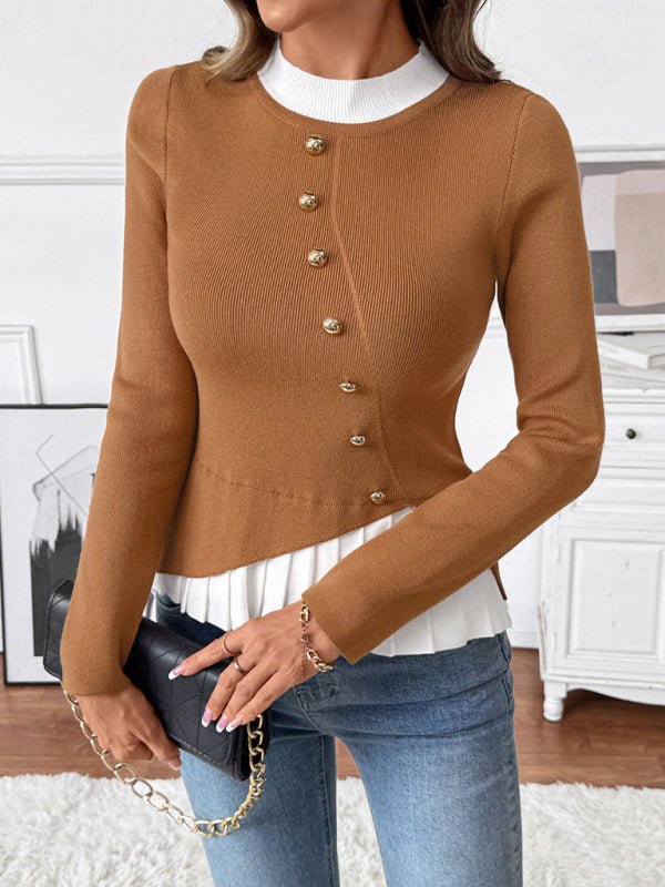 Knit Contrast Color Pullover Sweater