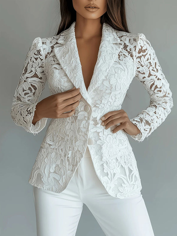 Lace Hollow Lapel Collar Blazer