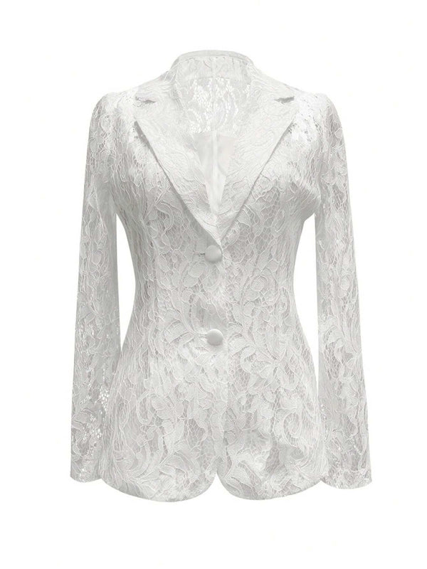 Lace Hollow Lapel Collar Blazer