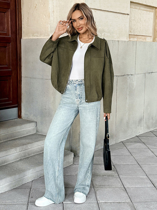 Lapel Collar Bomber Short Jacket