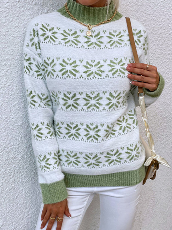 Christmas Snowflake Half Turtleneck Knitted Sweater