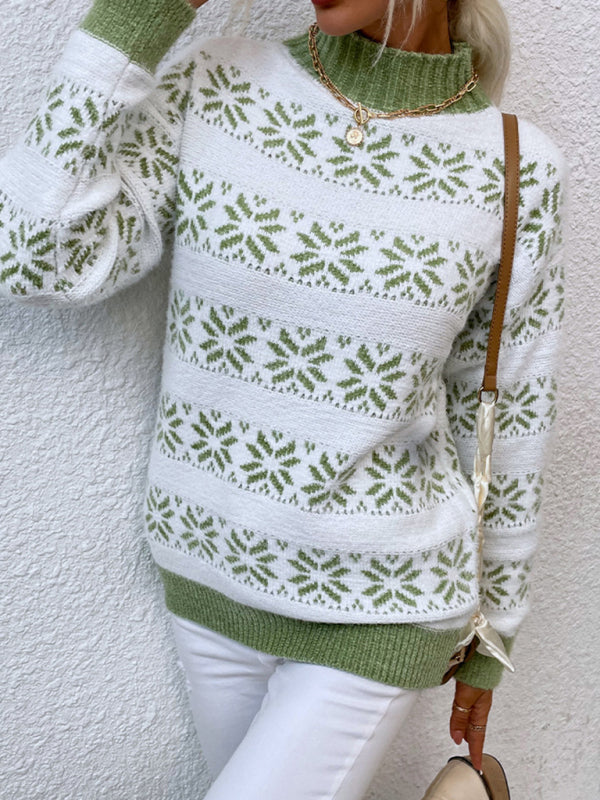 Christmas Snowflake Half Turtleneck Knitted Sweater