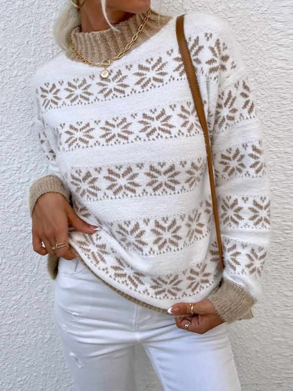 Christmas Snowflake Half Turtleneck Knitted Sweater