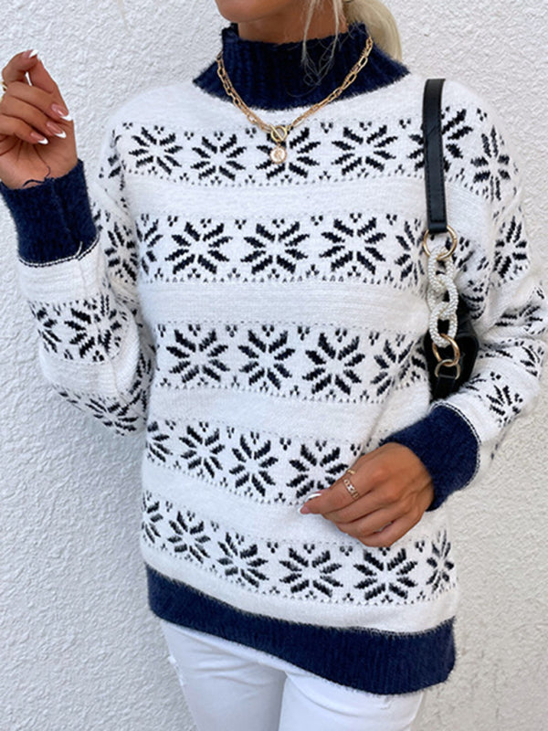 Christmas Snowflake Half Turtleneck Knitted Sweater