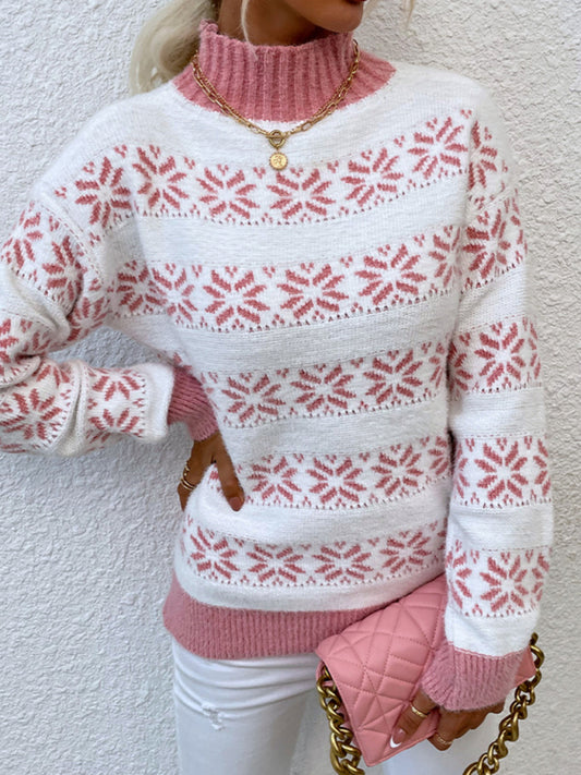 Christmas Snowflake Half Turtleneck Knitted Sweater