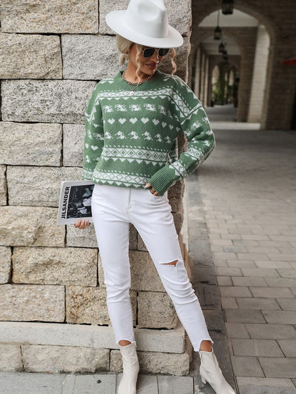 Christmas Print Jacquard Knitted Sweater